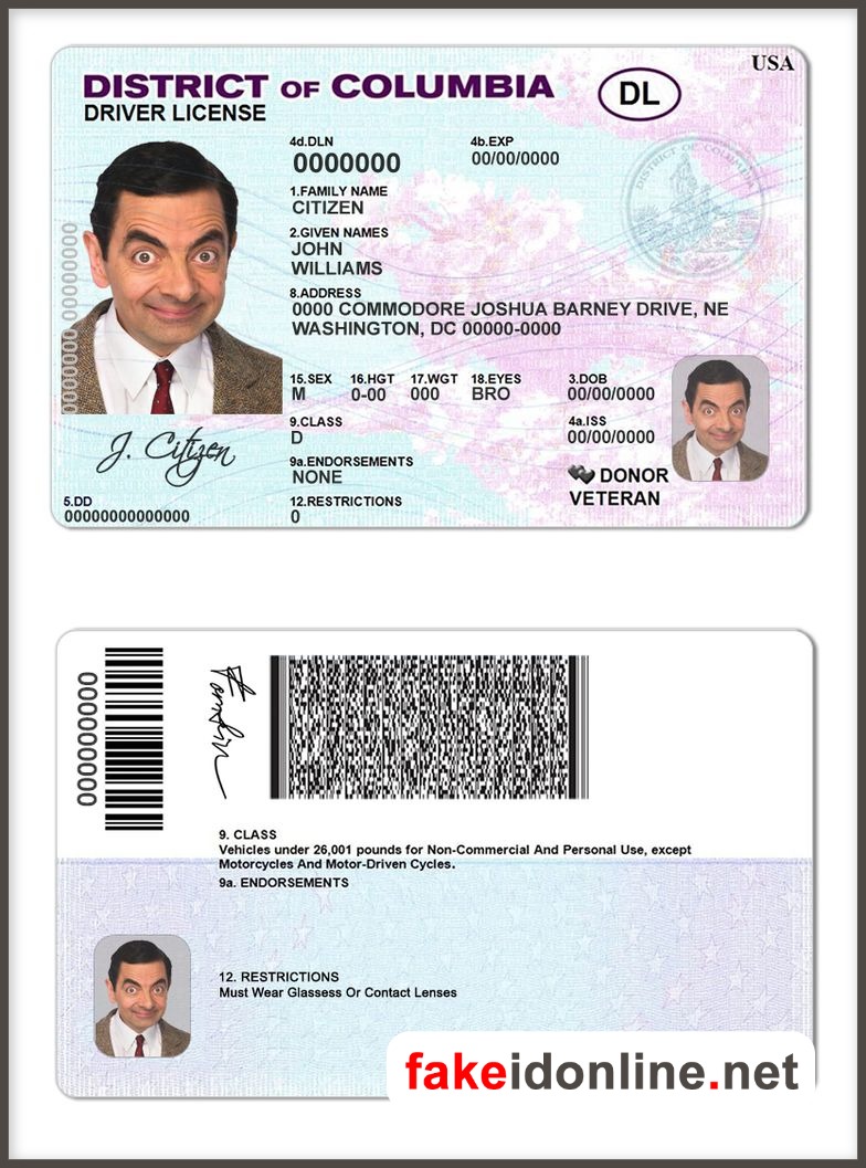 District of Columbia Driver License PSD Template